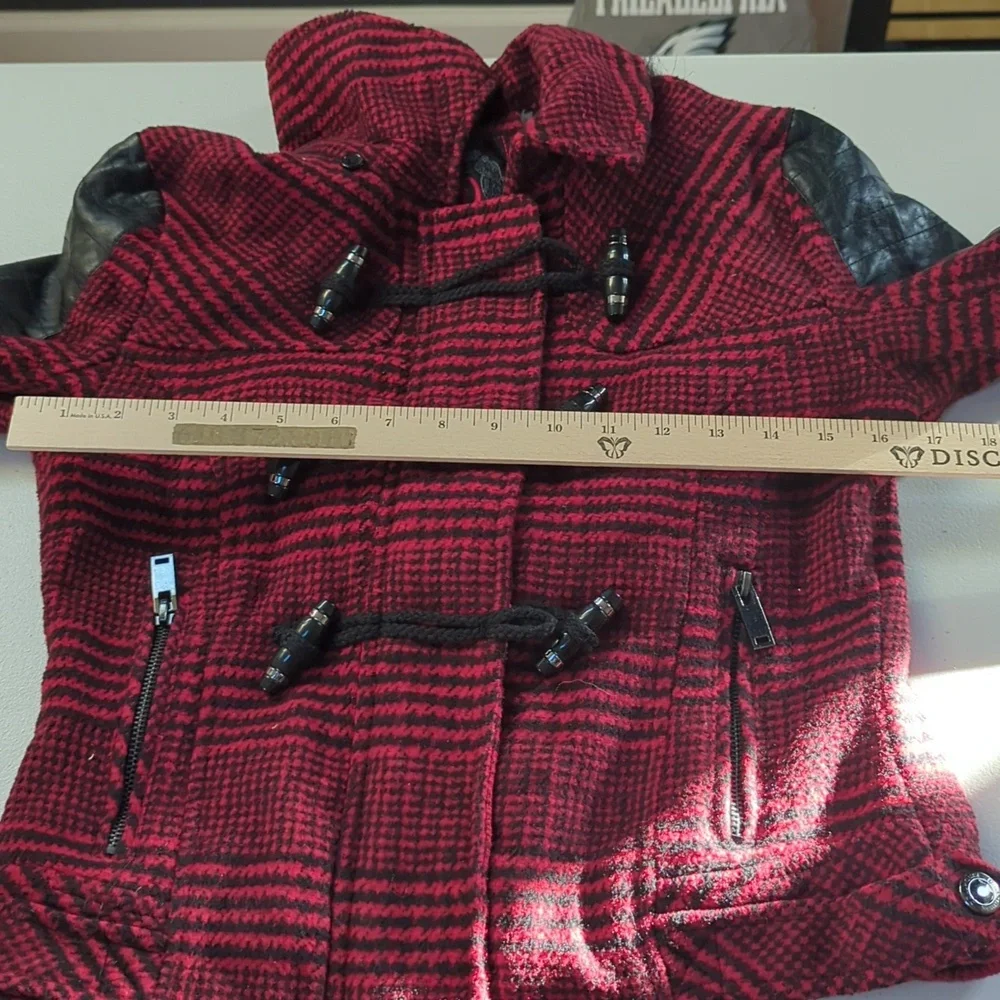 Dollhouse, red and black herringbone pattern short jacket with hood. Sma…